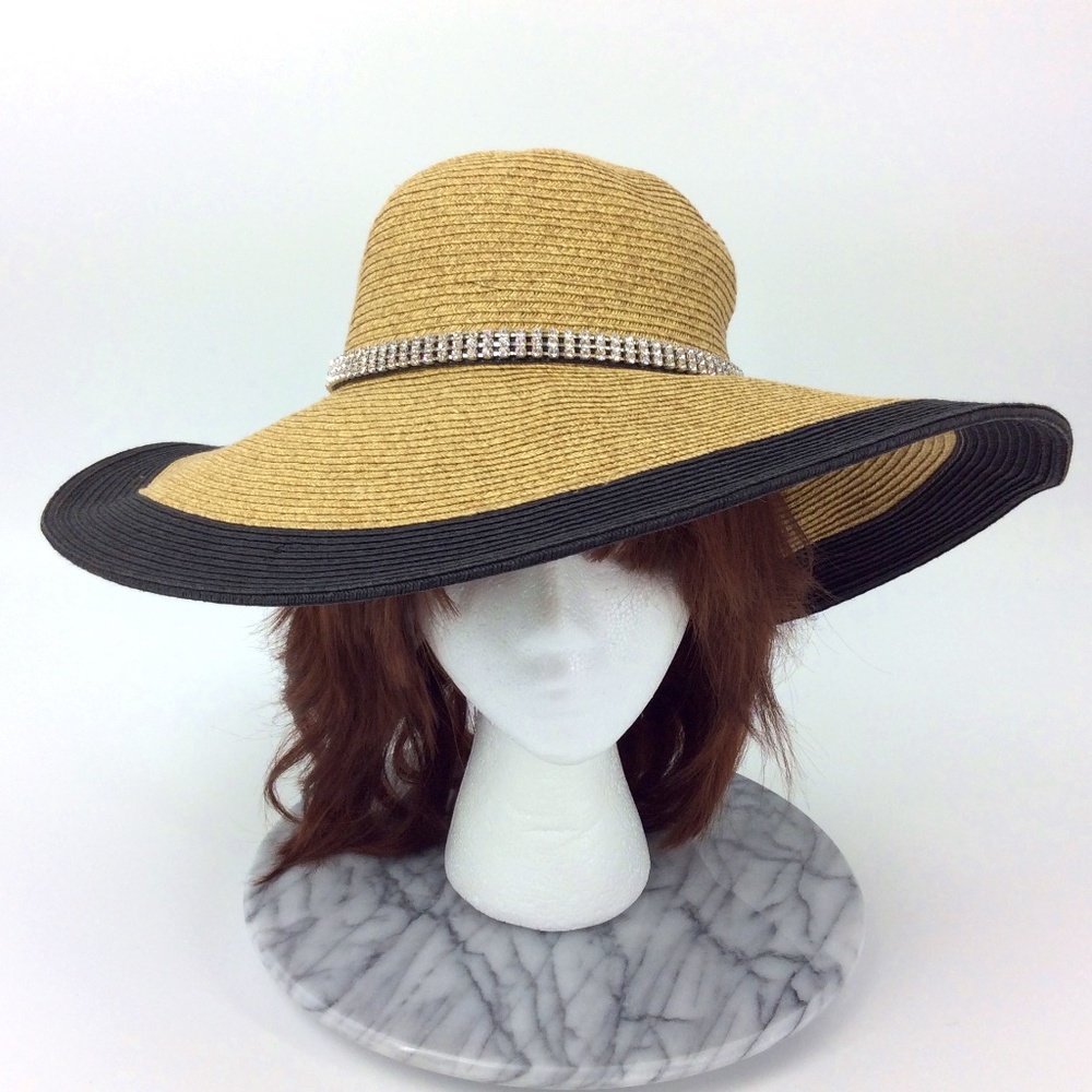 Women's Wide Brim Sun Hat with Rhinestone Detail
